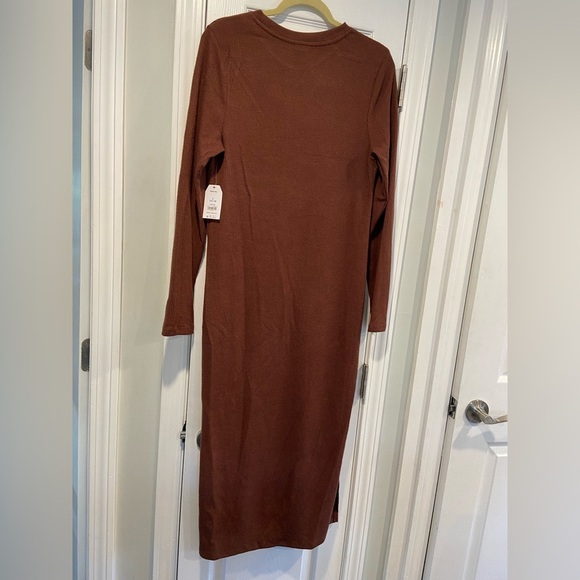 NWT Time & Tru Maternity Size L Brown Ribbed Knit Long Sleeve Maxi Dress - Picture 9 of 12
